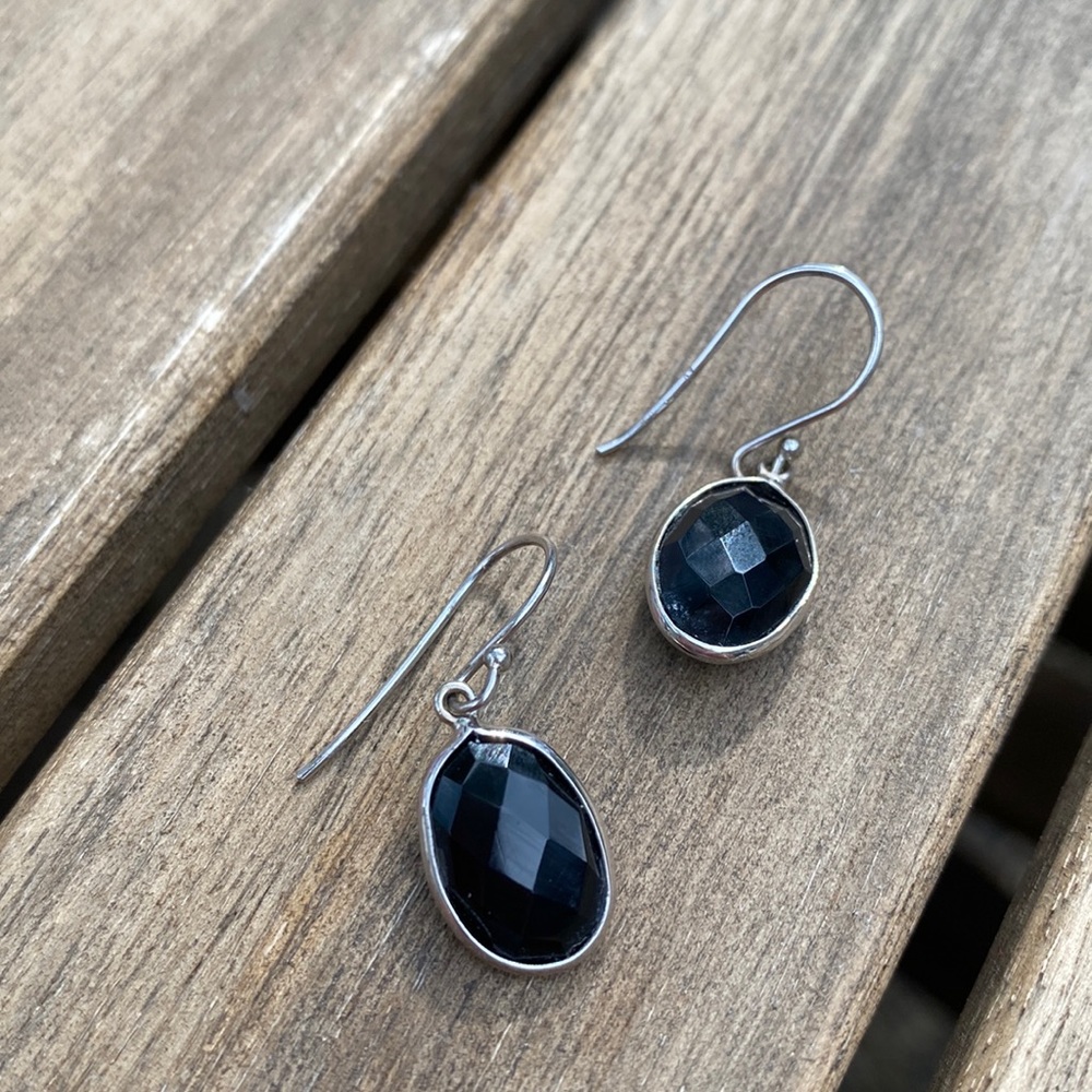 Argento Vivo | sterling silver and black stone drop earrings